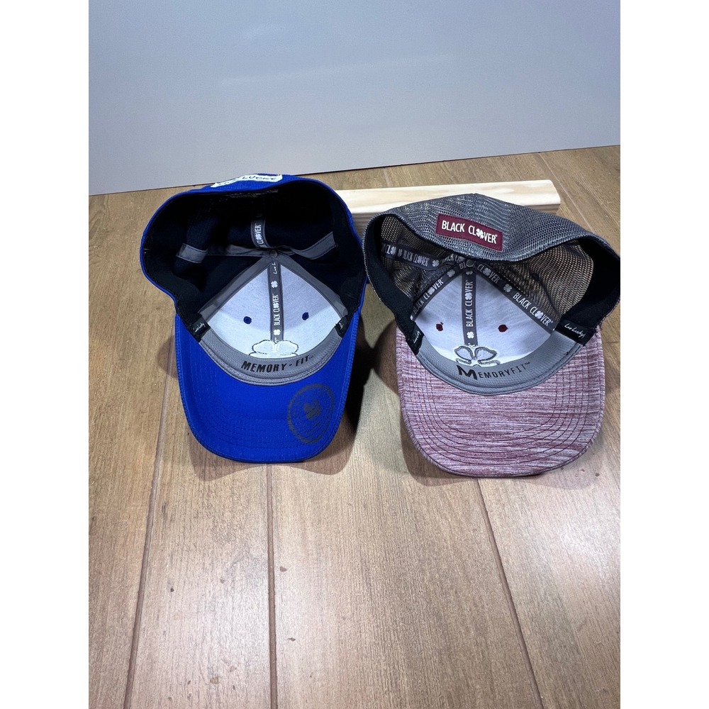 Black Clover Mens Memory Fit Hat Bundle Blue and Maroon Trucker L/XL 2 Pack - Picture 2 of 9